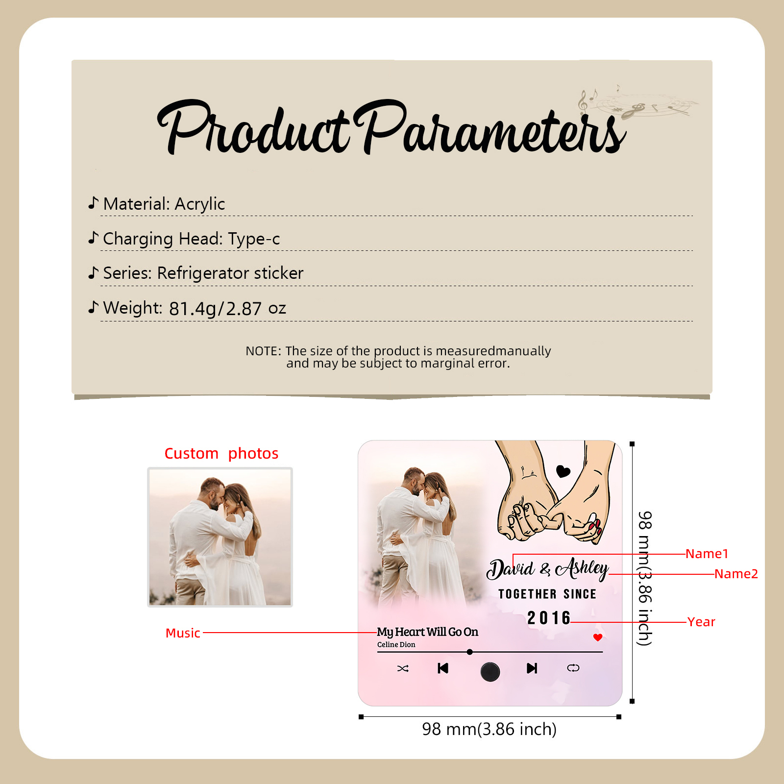 Personalised Photo Fridge Magnet Pinky Promise Together Since Gift for Couples