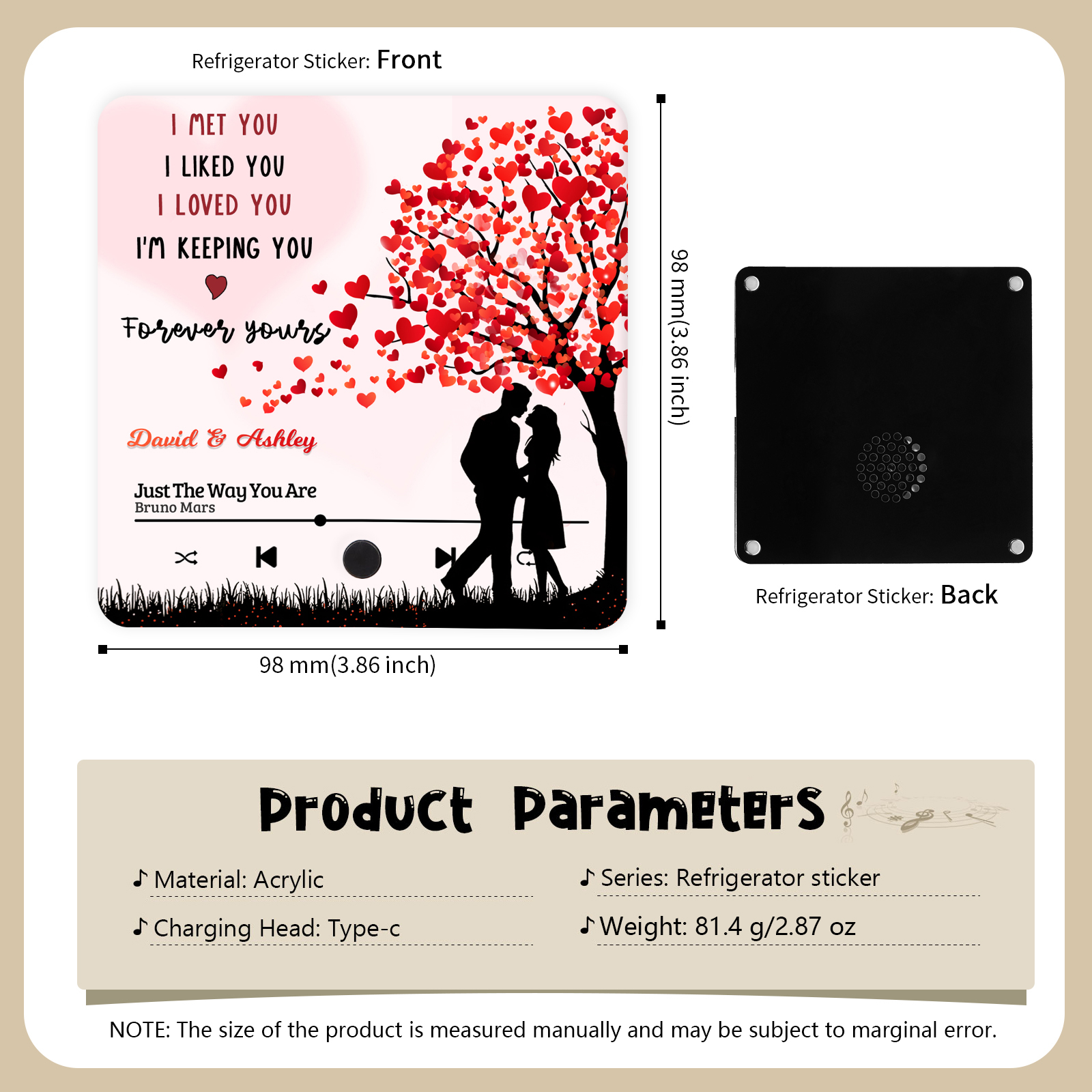 Personalised Fridge Magnet I Met You I Liked You I Loved You I am Keeping You Musical Valentines Day Gift