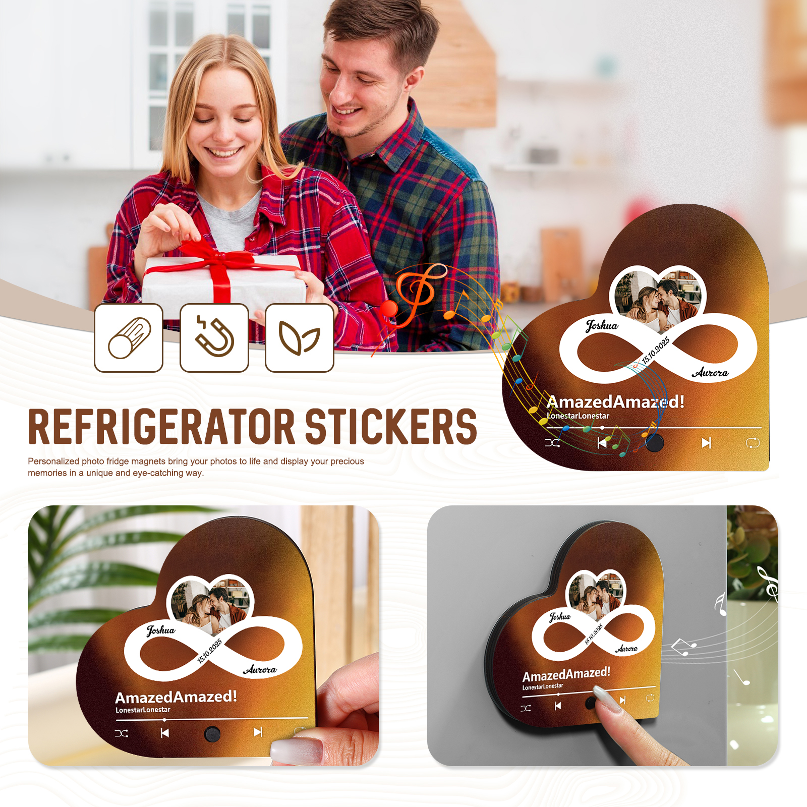 Personalised Heart-Shaped Fridge Magnet A Musical Token of Love Gift for Couple