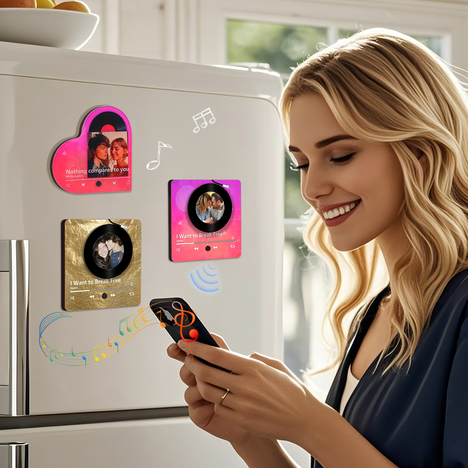 Personalised Fridge Magnet with Music Custom Photo Home Decoration Gift for Her