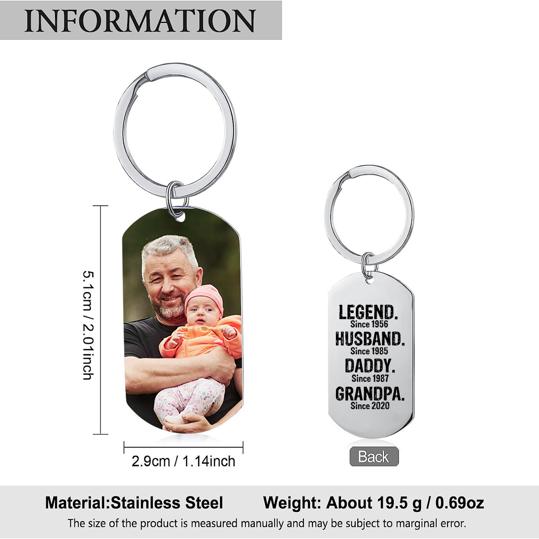 Personalised Photo Keychain Legend Husband Daddy Grandpa Custom Gift for Grandpa | Jessemade