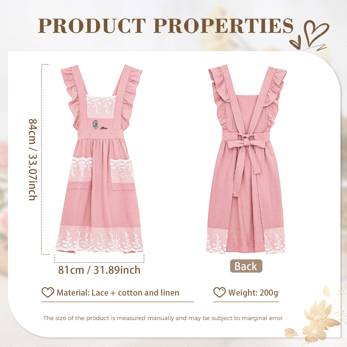 Personalised Embroidered Apron with Name & Custom Flower – Gift for Women | Jessemade