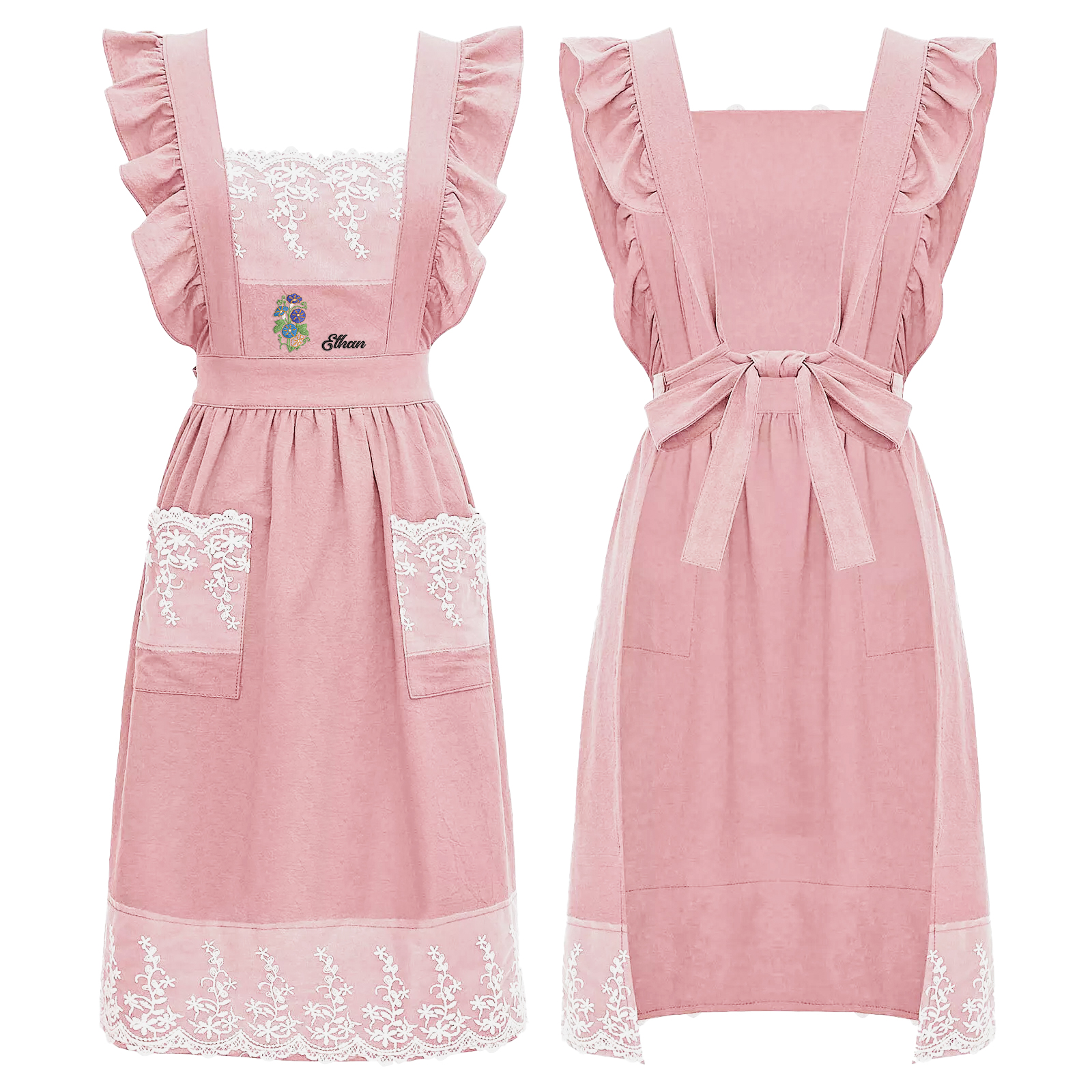 Personalised Embroidered Apron with Name & Custom Flower – Gift for Women | Jessemade