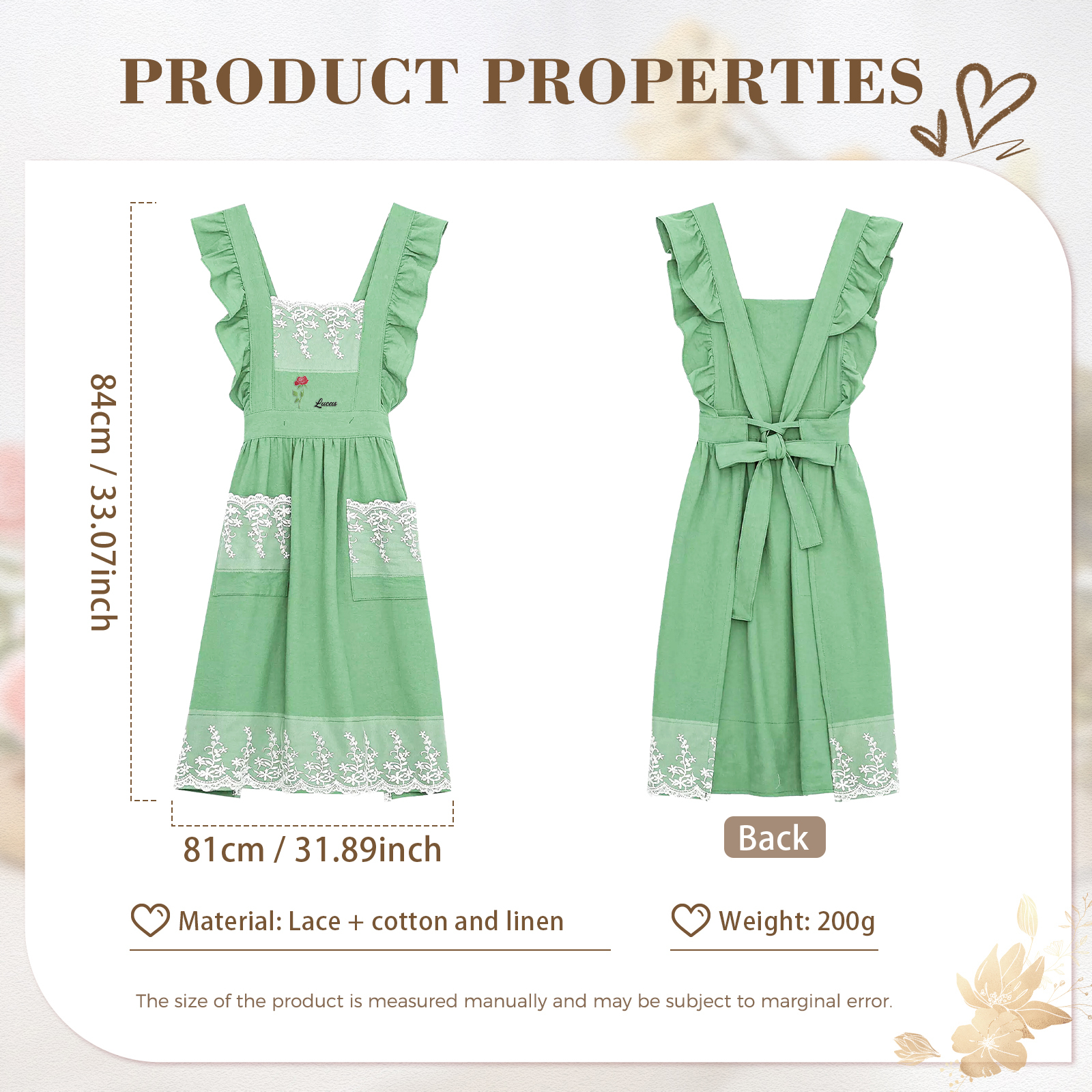 Personalised Embroidered Apron with Name & Custom Flower – Gift for Women | Jessemade