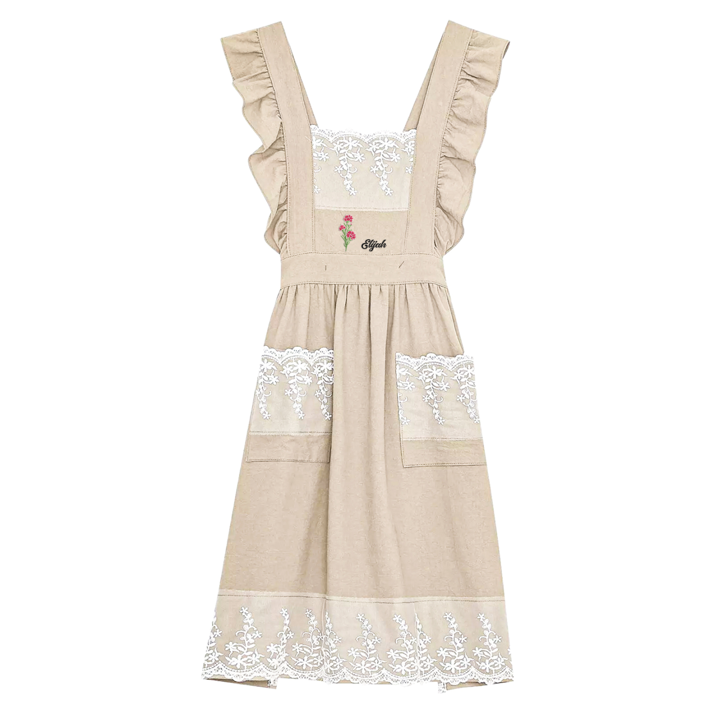 Personalised Embroidered Apron with Name & Custom Flower – Gift for Women | Jessemade