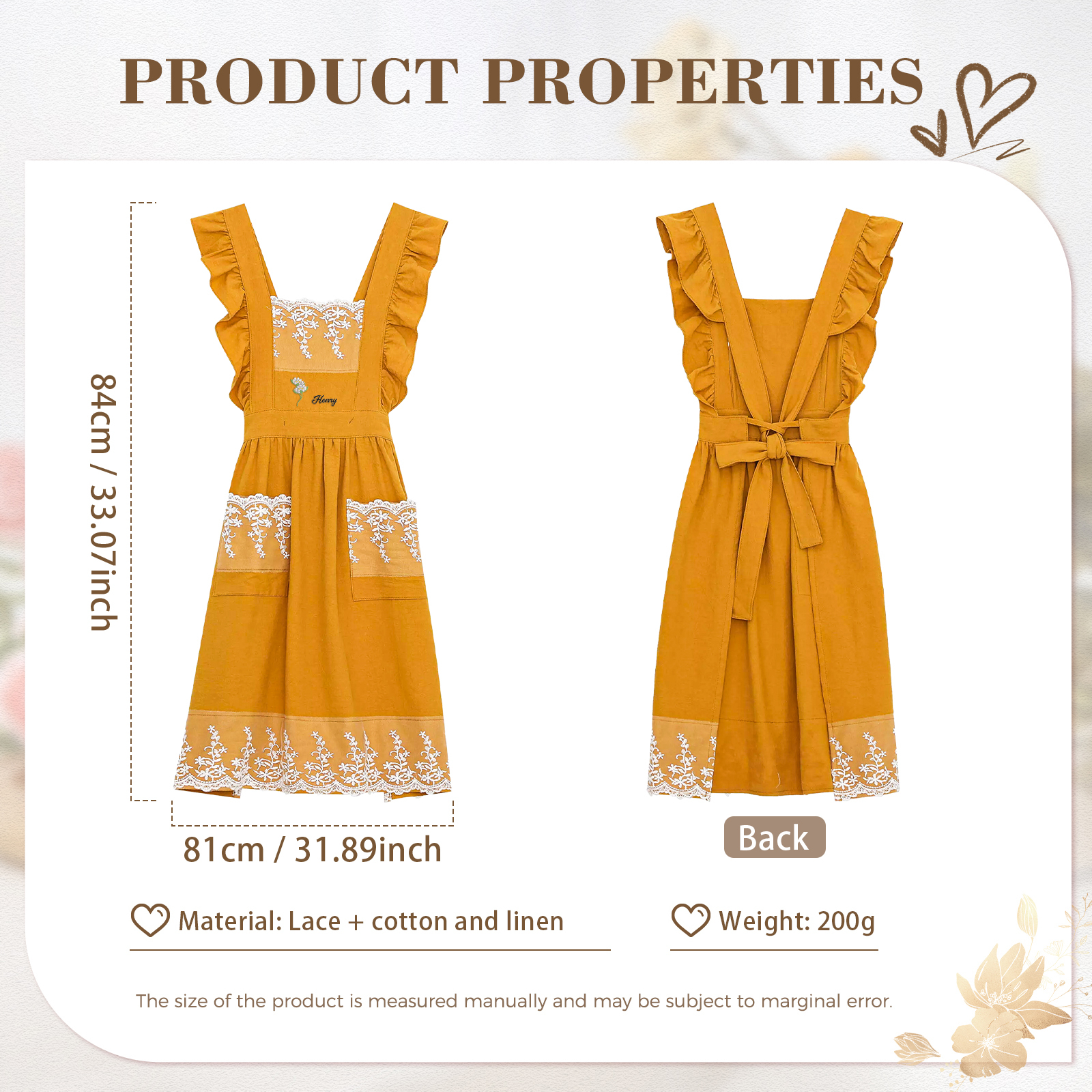 Personalised Embroidered Apron with Name & Custom Flower – Gift for Women | Jessemade