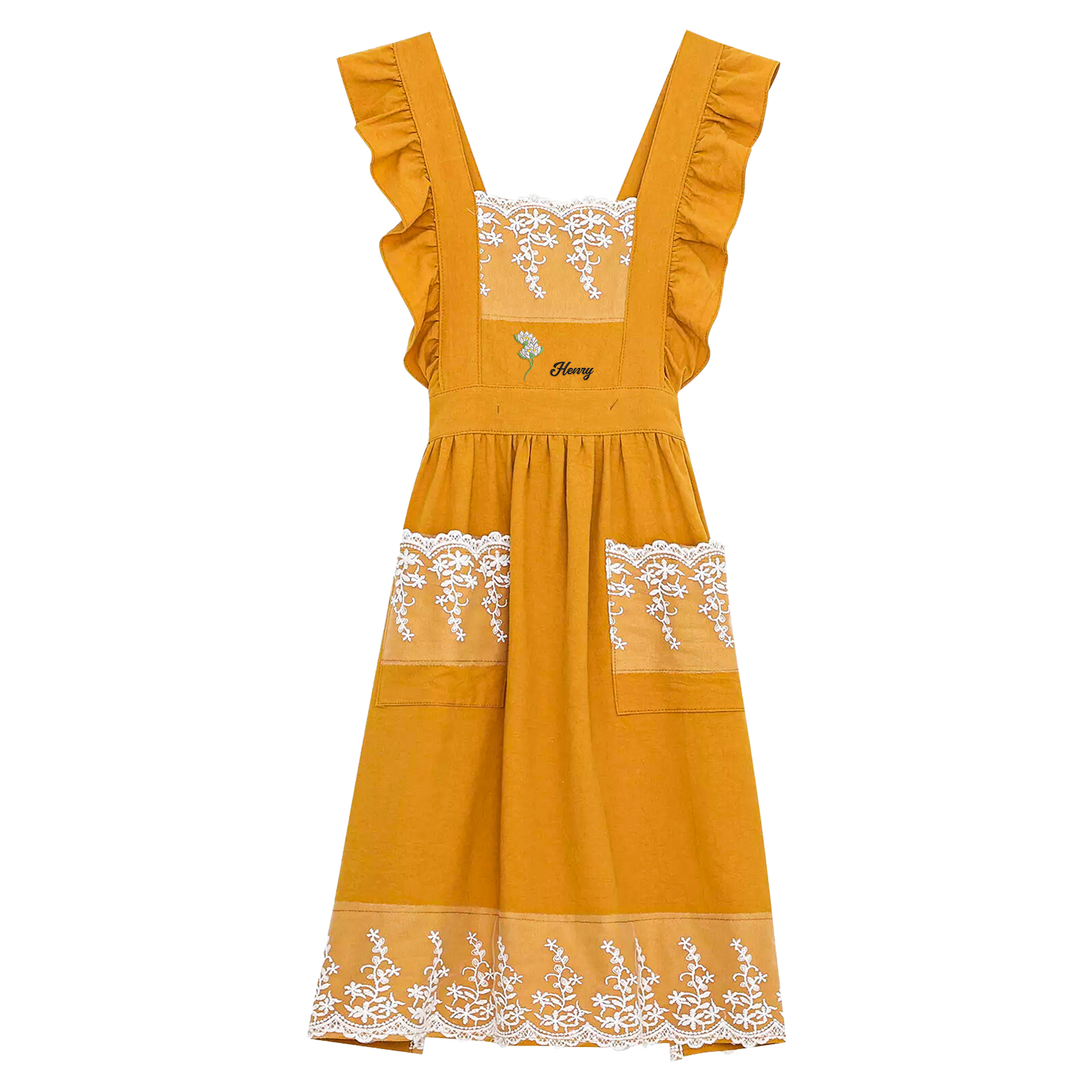 Personalised Embroidered Apron with Name & Custom Flower – Gift for Women | Jessemade