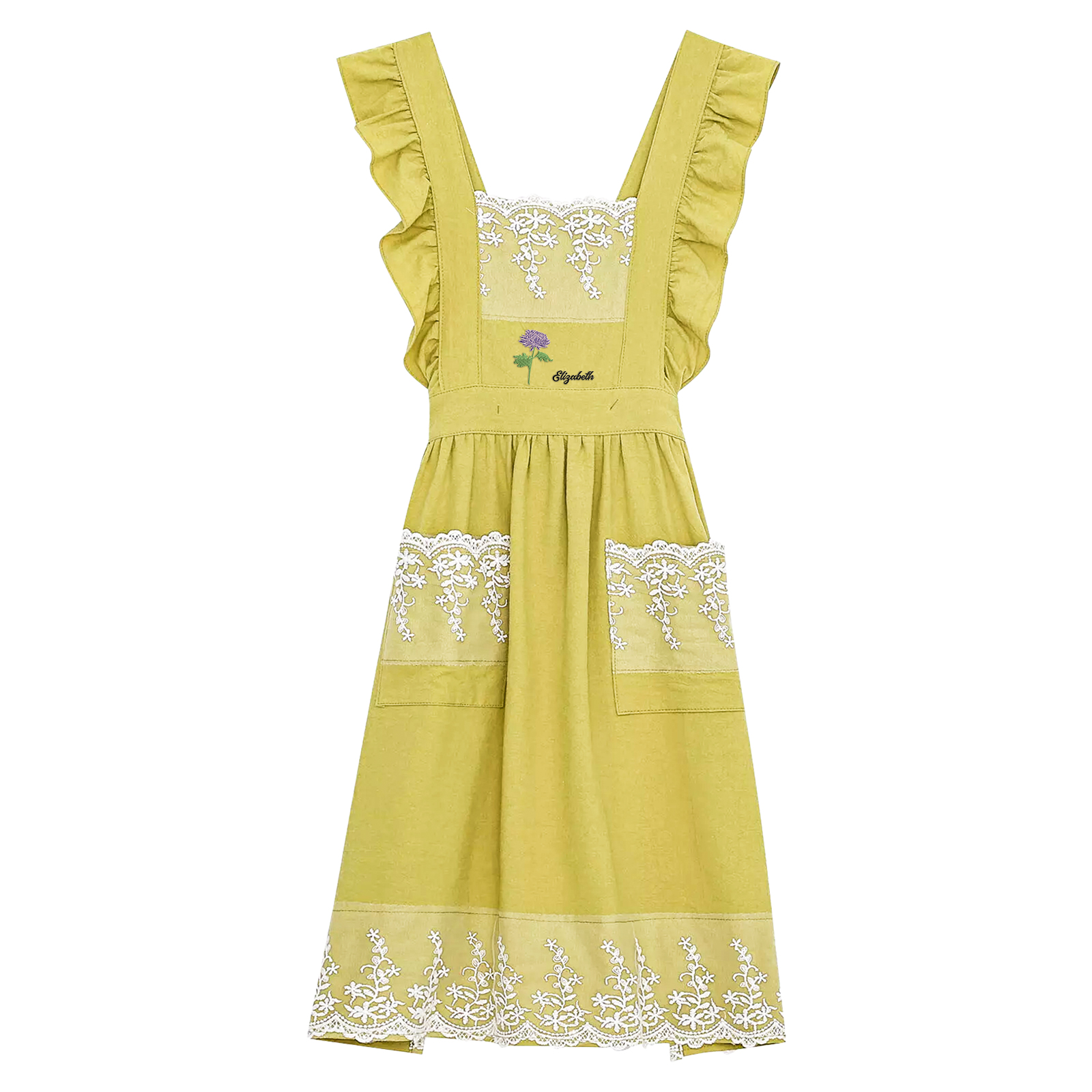 Personalised Embroidered Apron with Name & Custom Flower – Gift for Women | Jessemade