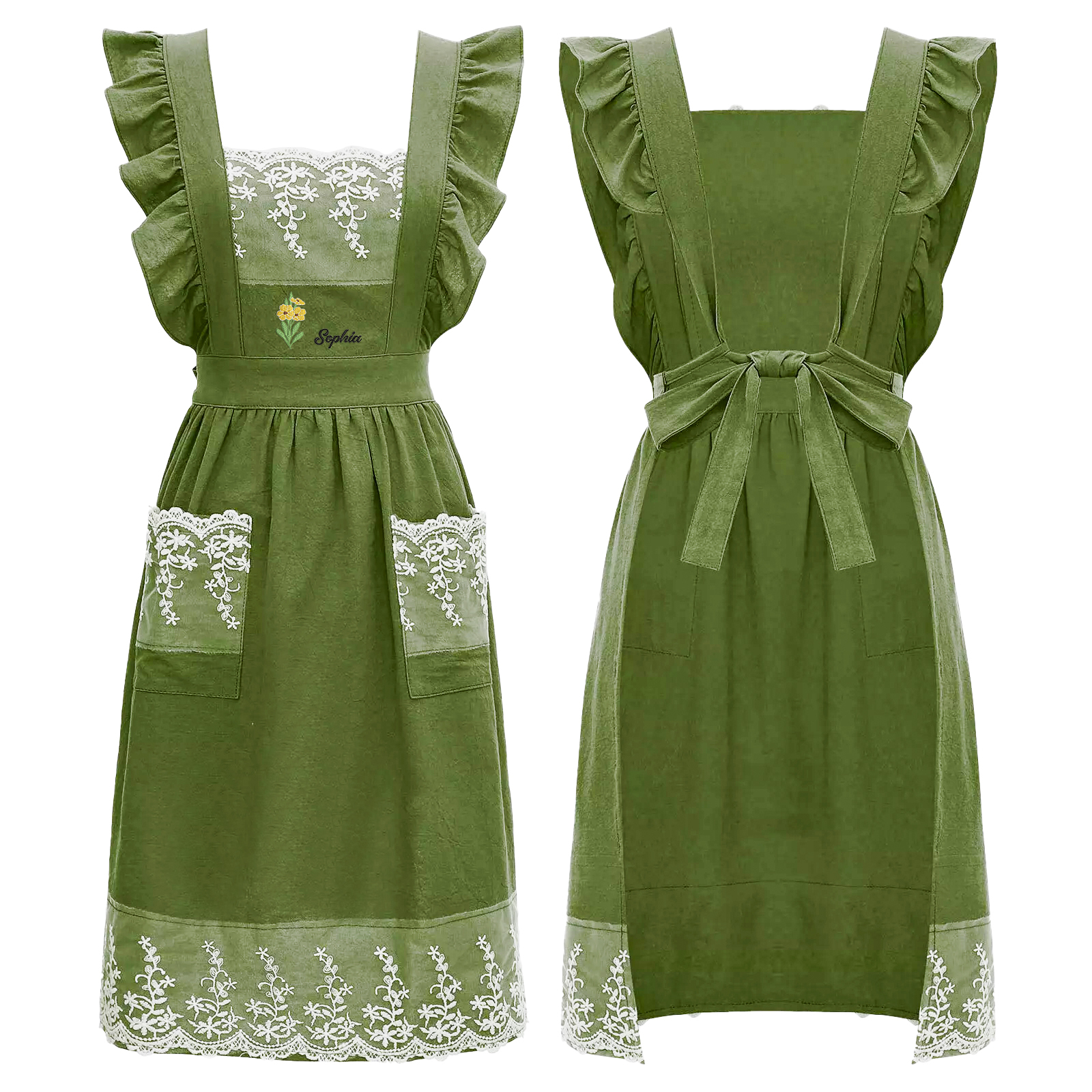 Personalised Embroidered Apron with Name & Custom Flower – Gift for Women | Jessemade