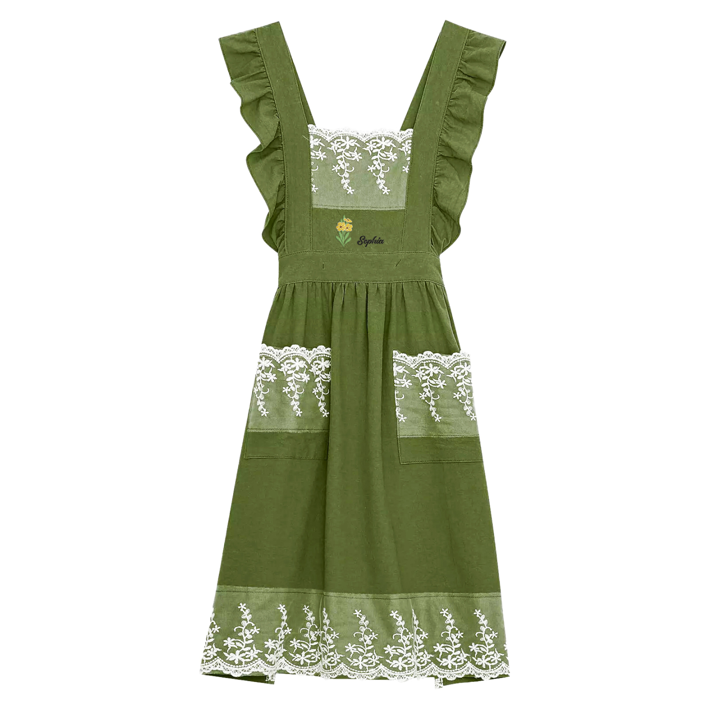 Personalised Embroidered Apron with Name & Custom Flower – Gift for Women | Jessemade
