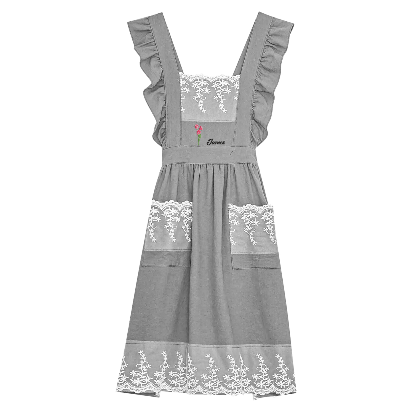 Personalised Embroidered Apron with Name & Custom Flower – Gift for Women | Jessemade