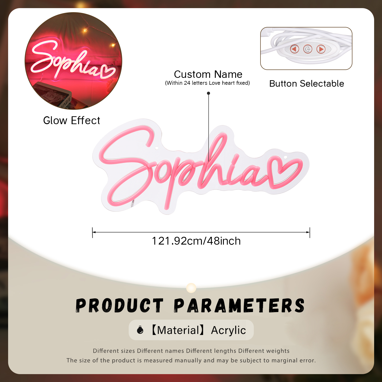 Personalised Acrylic Neon Sign Custom Name LED Neon Sign Wedding Party Birthday Home Decor Gifts for Him/Her-Jessemade AU