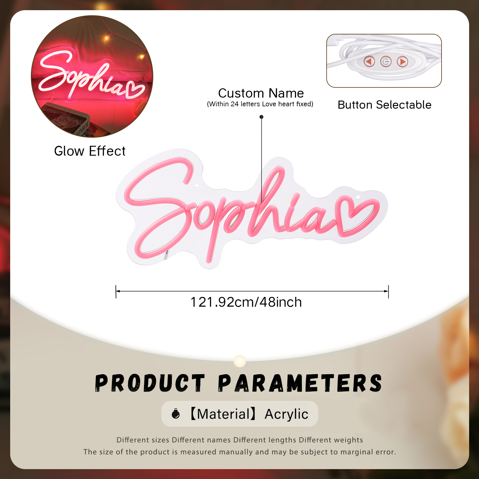 Personalised Acrylic Neon Sign Custom Name LED Neon Sign Wedding Party Birthday Home Decor Gifts for Him/Her-Jessemade AU