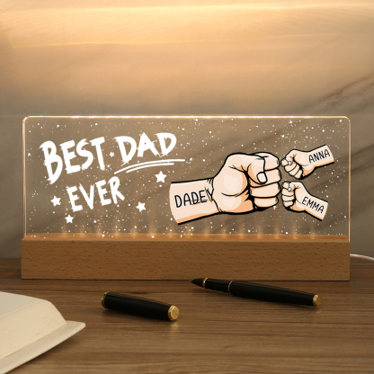 Best Dad Ever - Personalised 3 Names Acrylic Night Light Custom Fist Bump LED Lamp Fathers Day Gifts-Jessemade AU