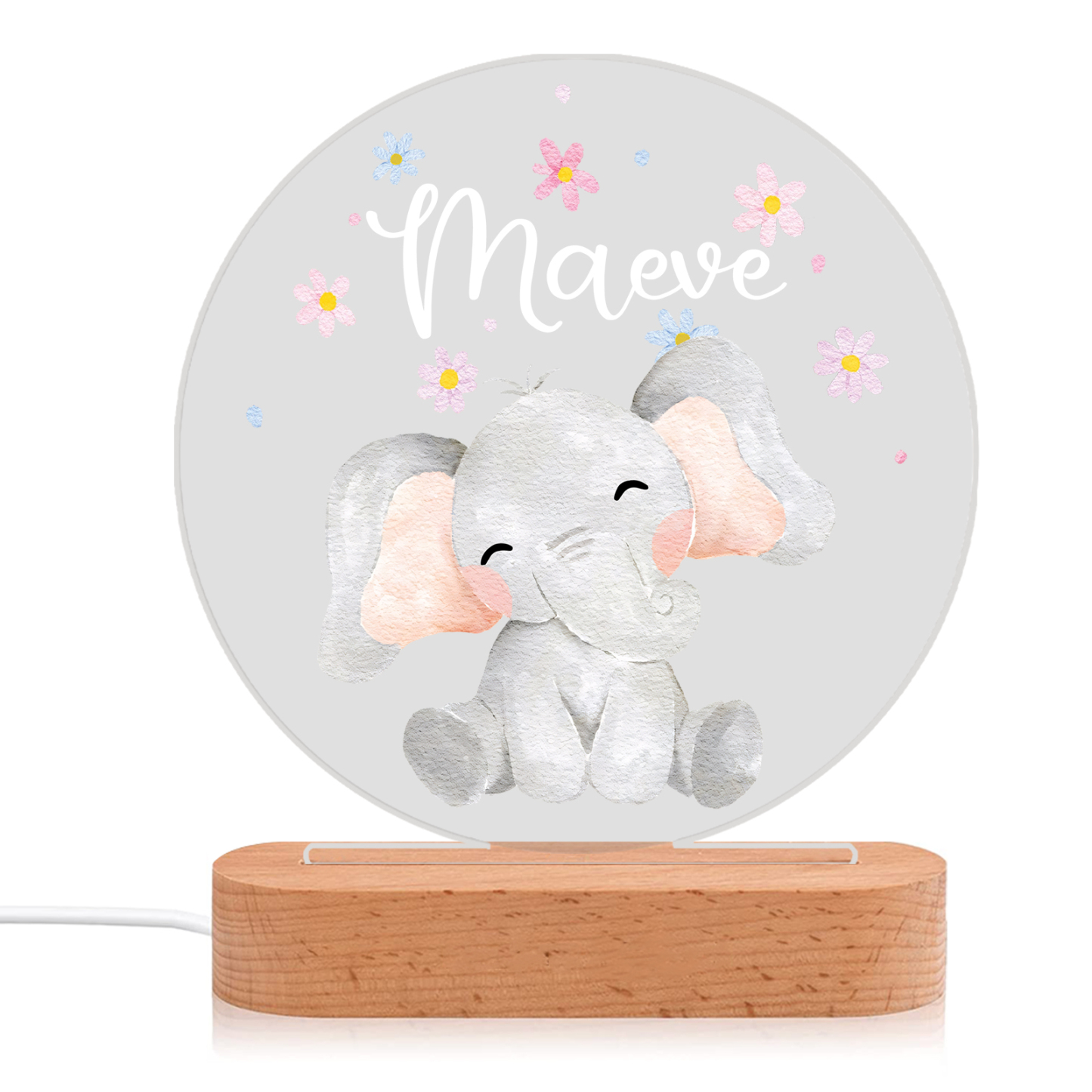 Personalised Acrylic Night Light Custom Name Elephant LED Lamp with Wooden Base Gifts for Kids-Jessemade AU