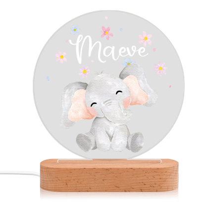 Personalised Acrylic Night Light Custom Name Elephant LED Lamp with Wooden Base Gifts for Kids-Jessemade AU
