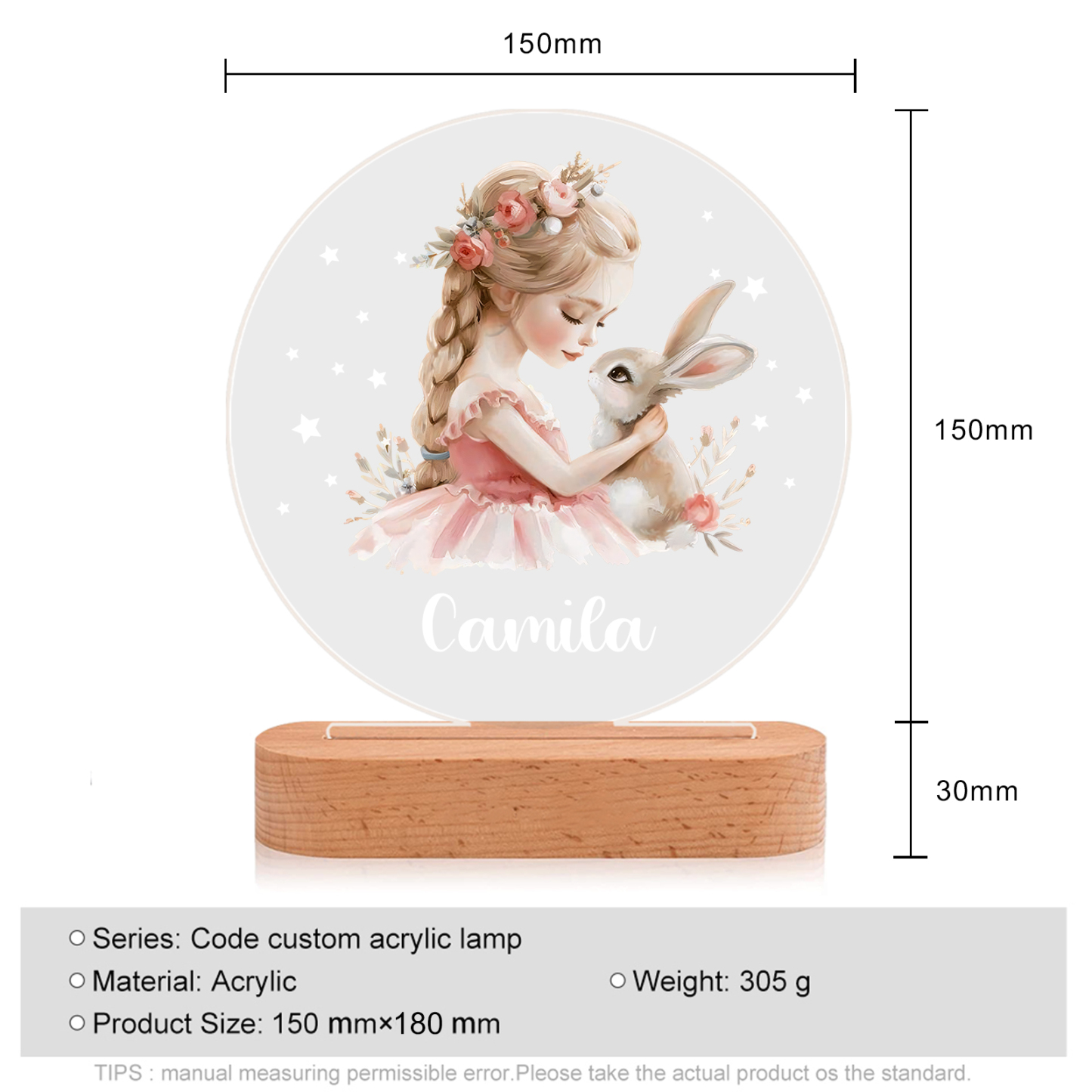 Personalised Acrylic Night Light Custom Name Bunny LED Lamp with Wooden Base Gifts for Girls-Jessemade AU