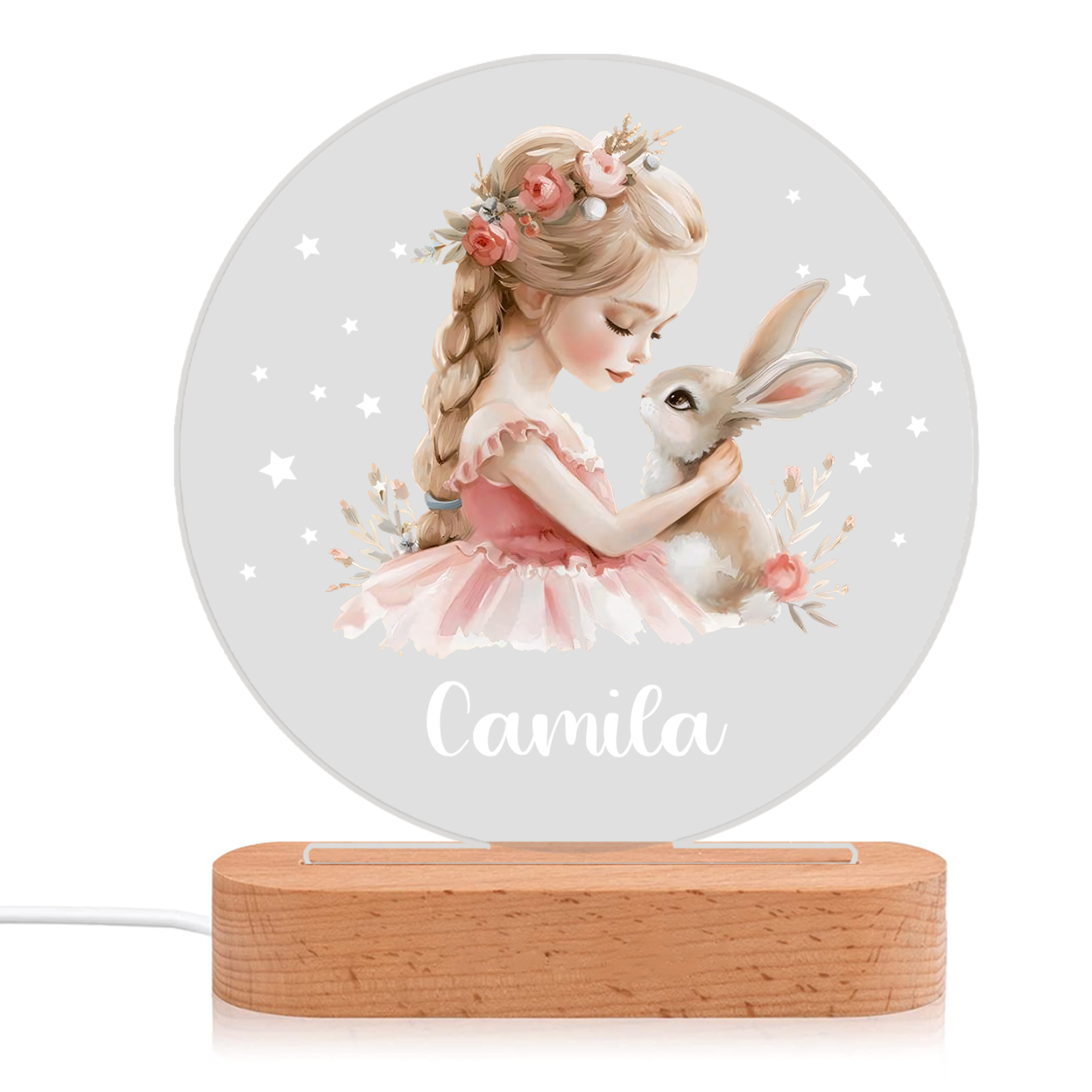 Personalised Acrylic Night Light Custom Name Bunny LED Lamp with Wooden Base Gifts for Girls-Jessemade AU