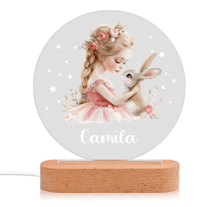 Personalised Acrylic Night Light Custom Name Bunny LED Lamp with Wooden Base Gifts for Girls-Jessemade AU