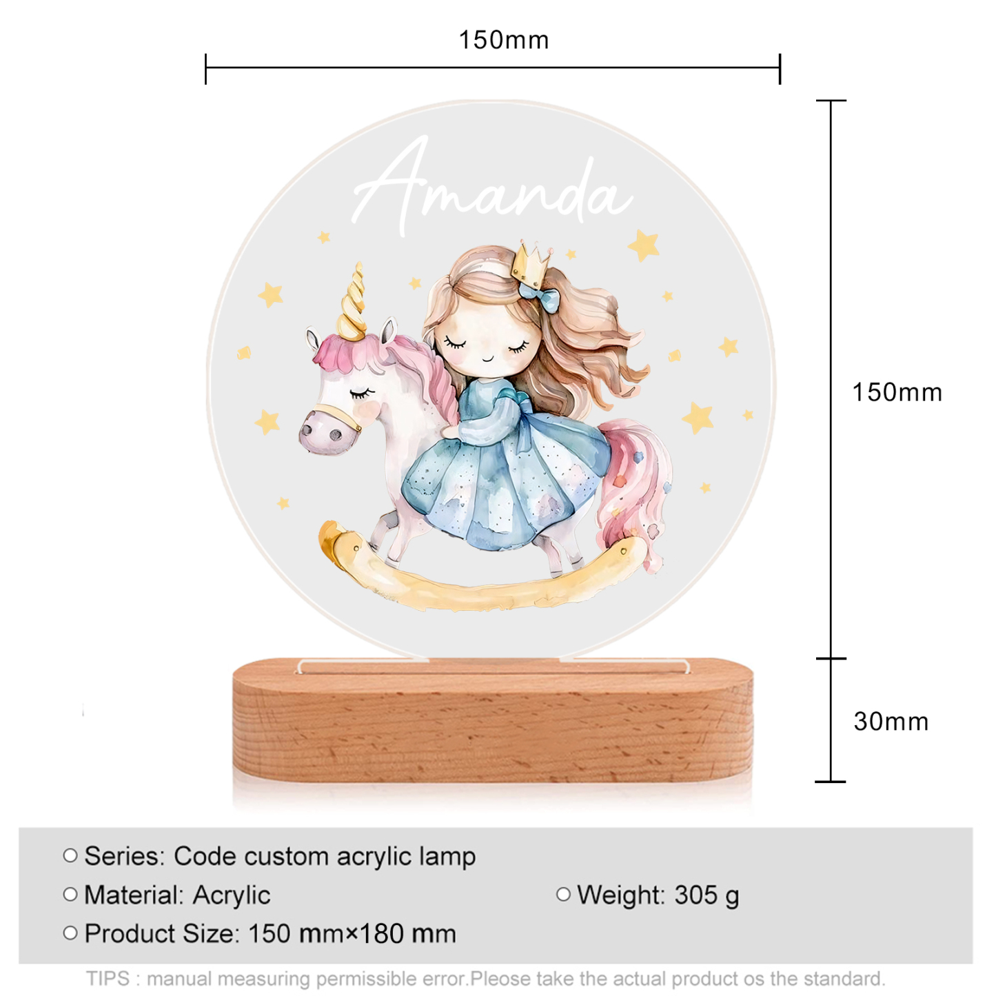 Personalised Acrylic Night Light Custom Name Unicorn LED Lamp with Wooden Base Gifts for Girls-Jessemade AU