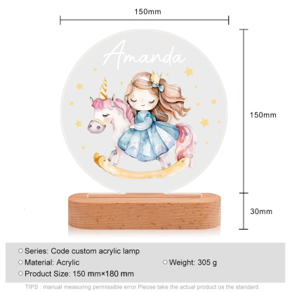 Personalised Acrylic Night Light Custom Name Unicorn LED Lamp with Wooden Base Gifts for Girls-Jessemade AU