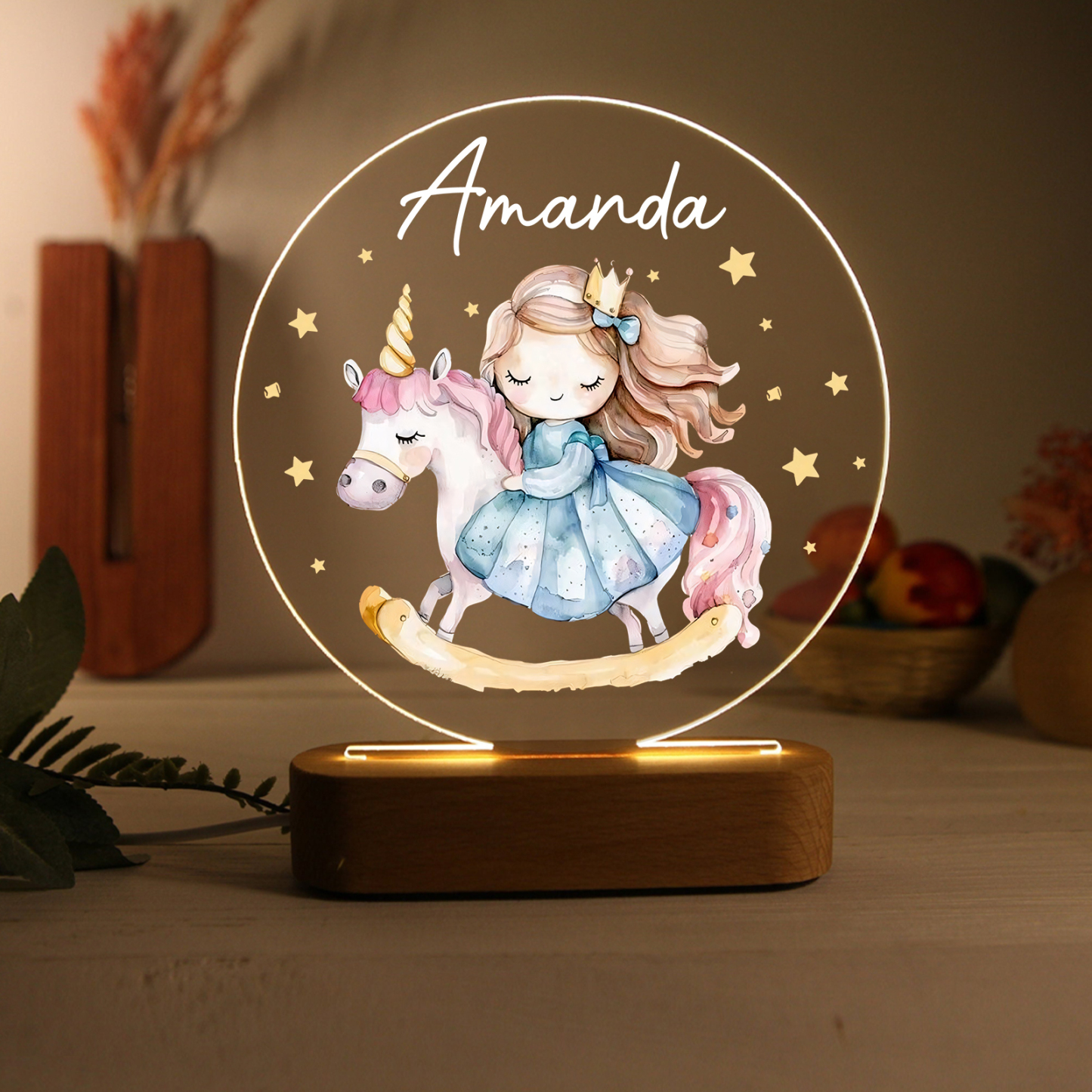 Personalised Acrylic Night Light Custom Name Unicorn LED Lamp with Wooden Base Gifts for Girls-Jessemade AU