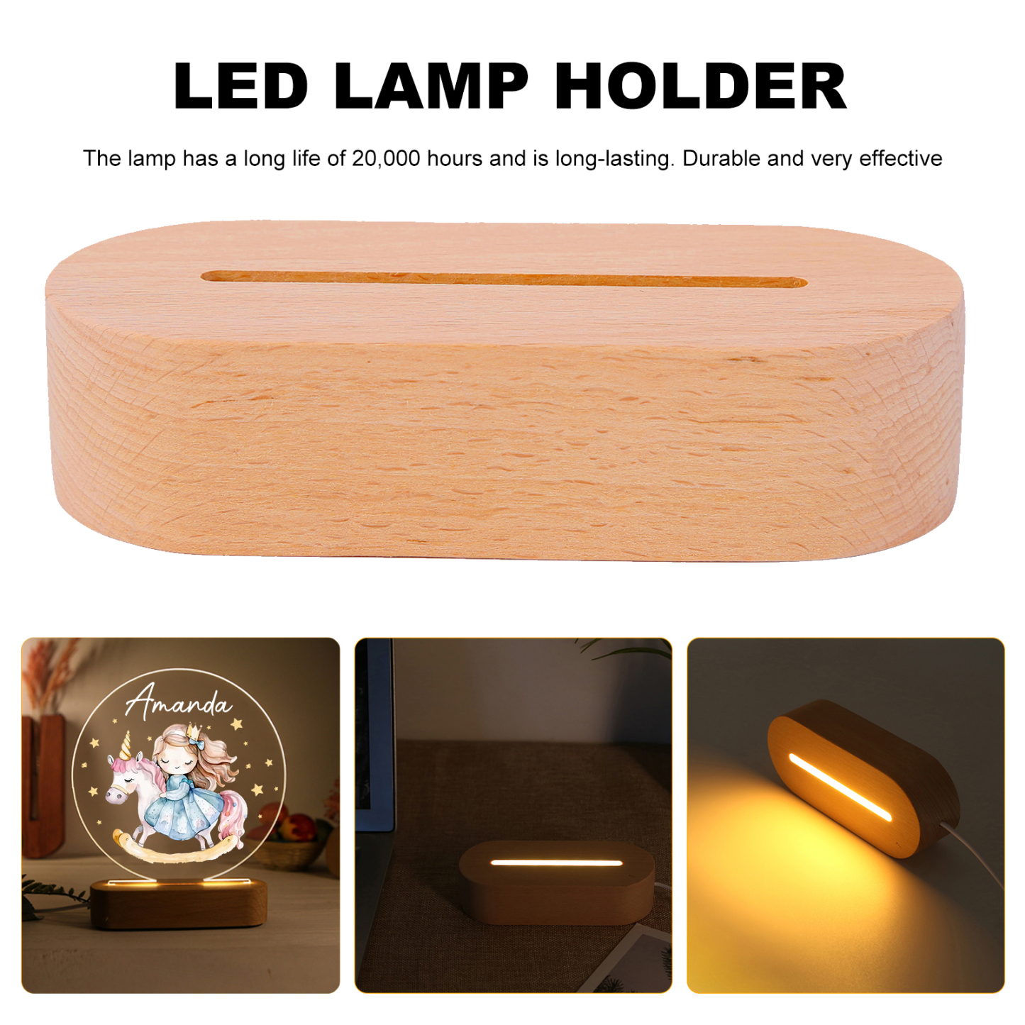 Personalised Acrylic Night Light Custom Name Unicorn LED Lamp with Wooden Base Gifts for Girls-Jessemade AU