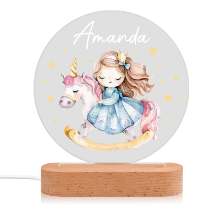 Personalised Acrylic Night Light Custom Name Unicorn LED Lamp with Wooden Base Gifts for Girls-Jessemade AU