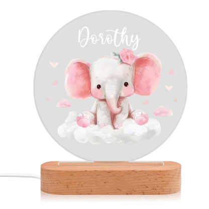 Personalised Acrylic Night Light Custom Name Pink Elephant LED Lamp with Wooden Base Gifts for Girls-Jessemade AU