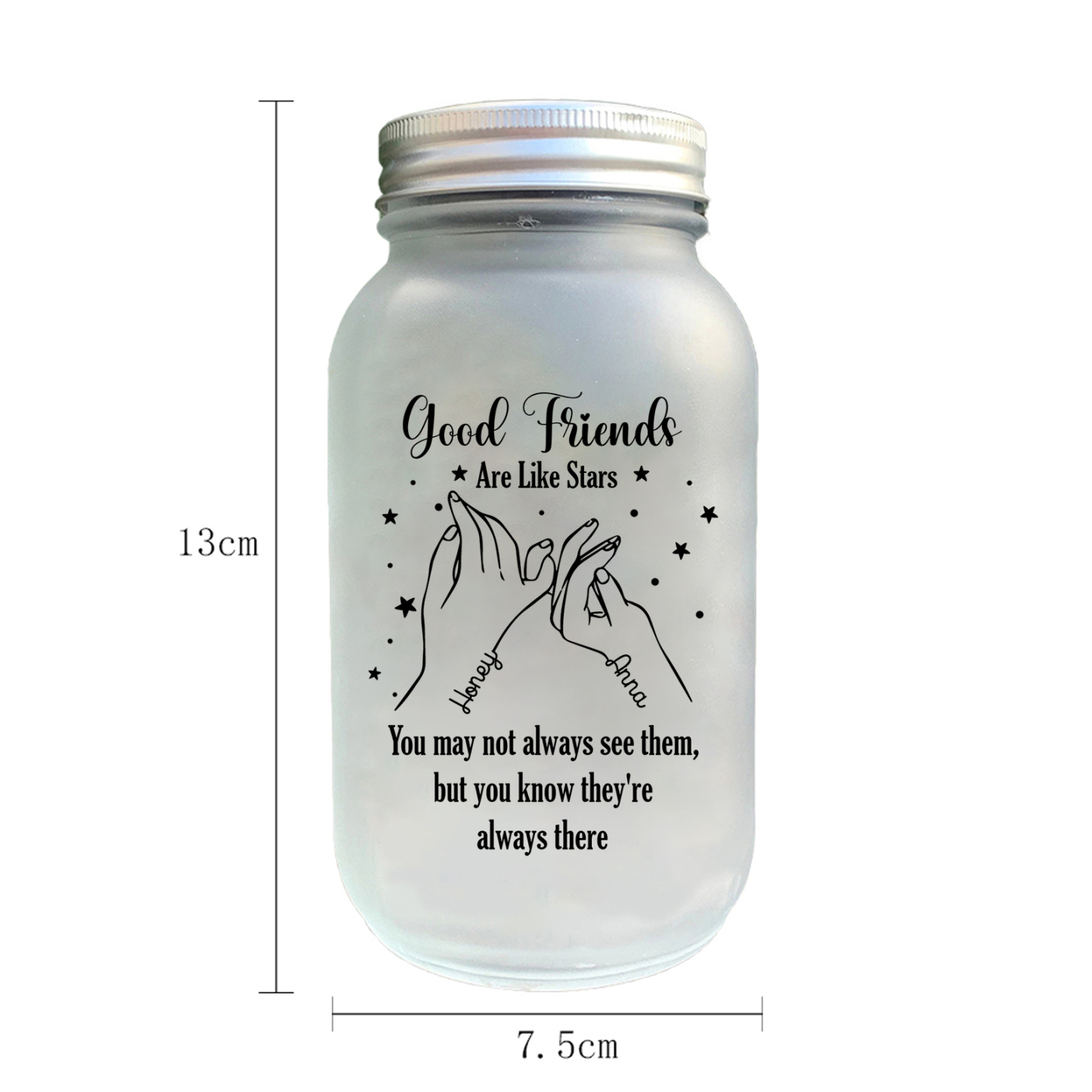 Personalised Mason Jar Light Custom 2 Names Bottle Gifts - Good Friends Are Like Stars, You May Not Always See Them, But You Know They're Always There-Jessemade AU