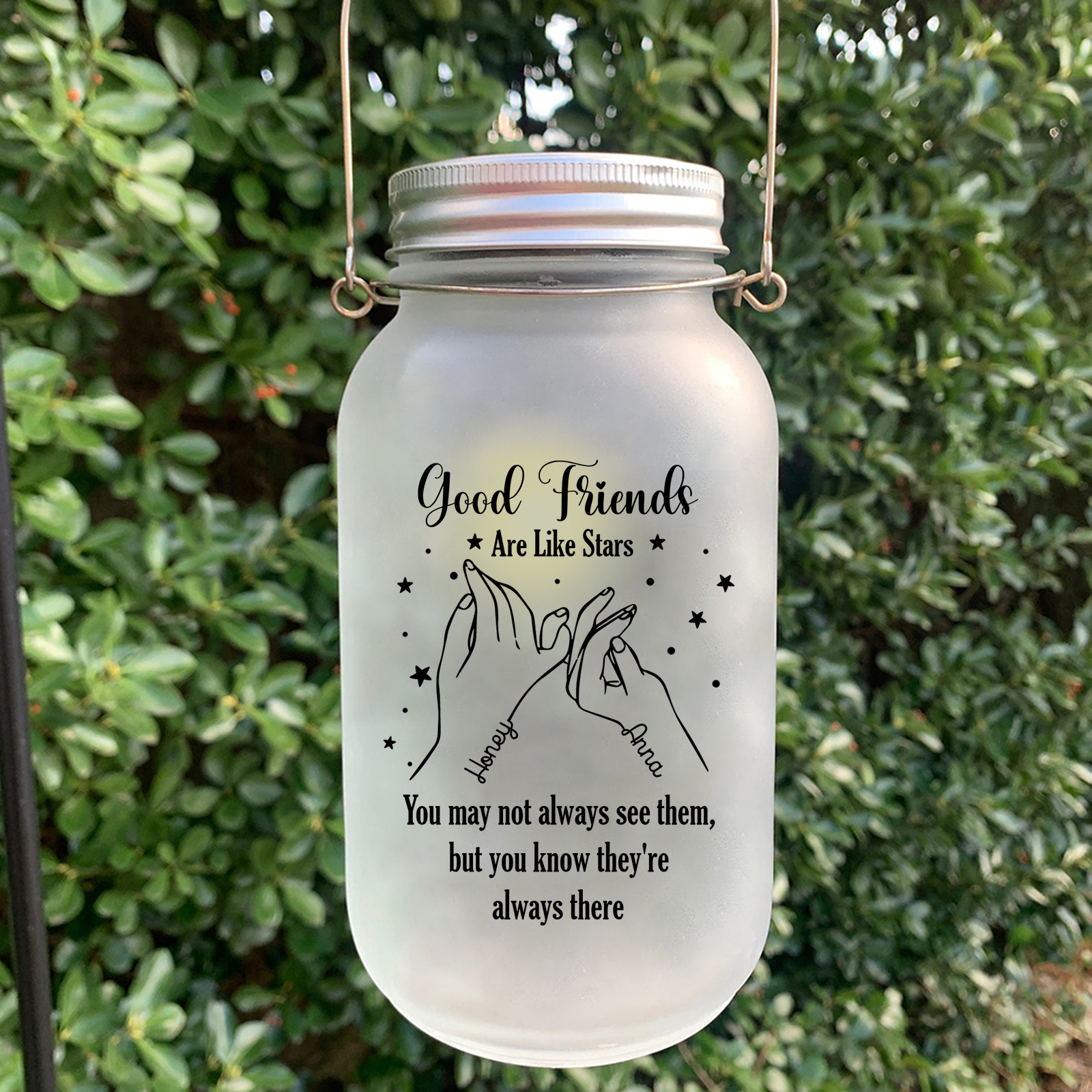 Personalised Mason Jar Light Custom 2 Names Bottle Gifts - Good Friends Are Like Stars, You May Not Always See Them, But You Know They're Always There-Jessemade AU