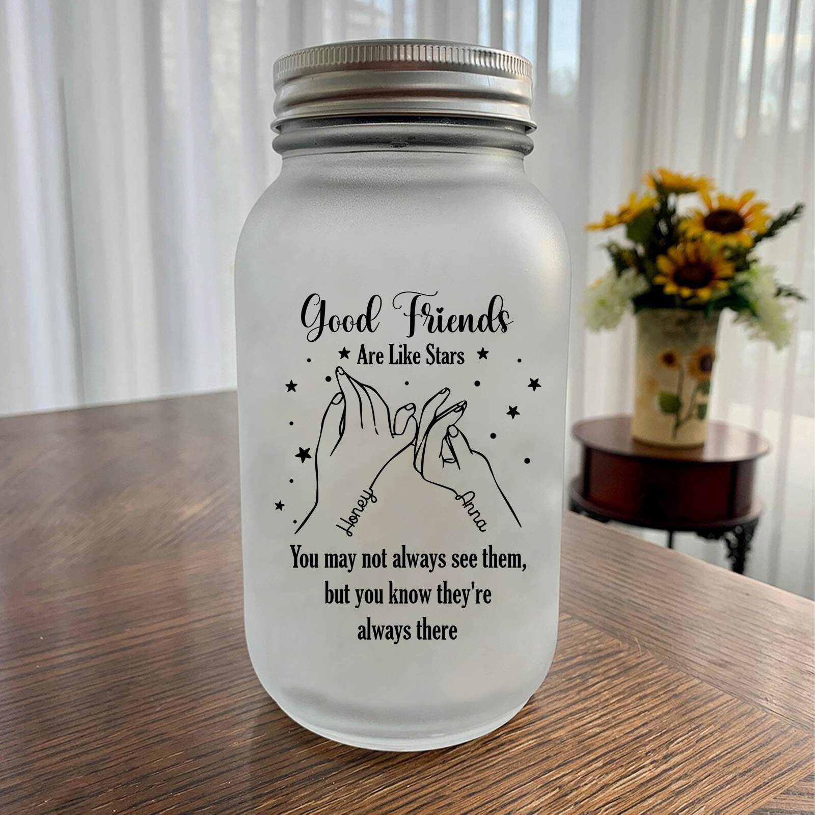 Personalised Mason Jar Light Custom 2 Names Bottle Gifts - Good Friends Are Like Stars, You May Not Always See Them, But You Know They're Always There-Jessemade AU