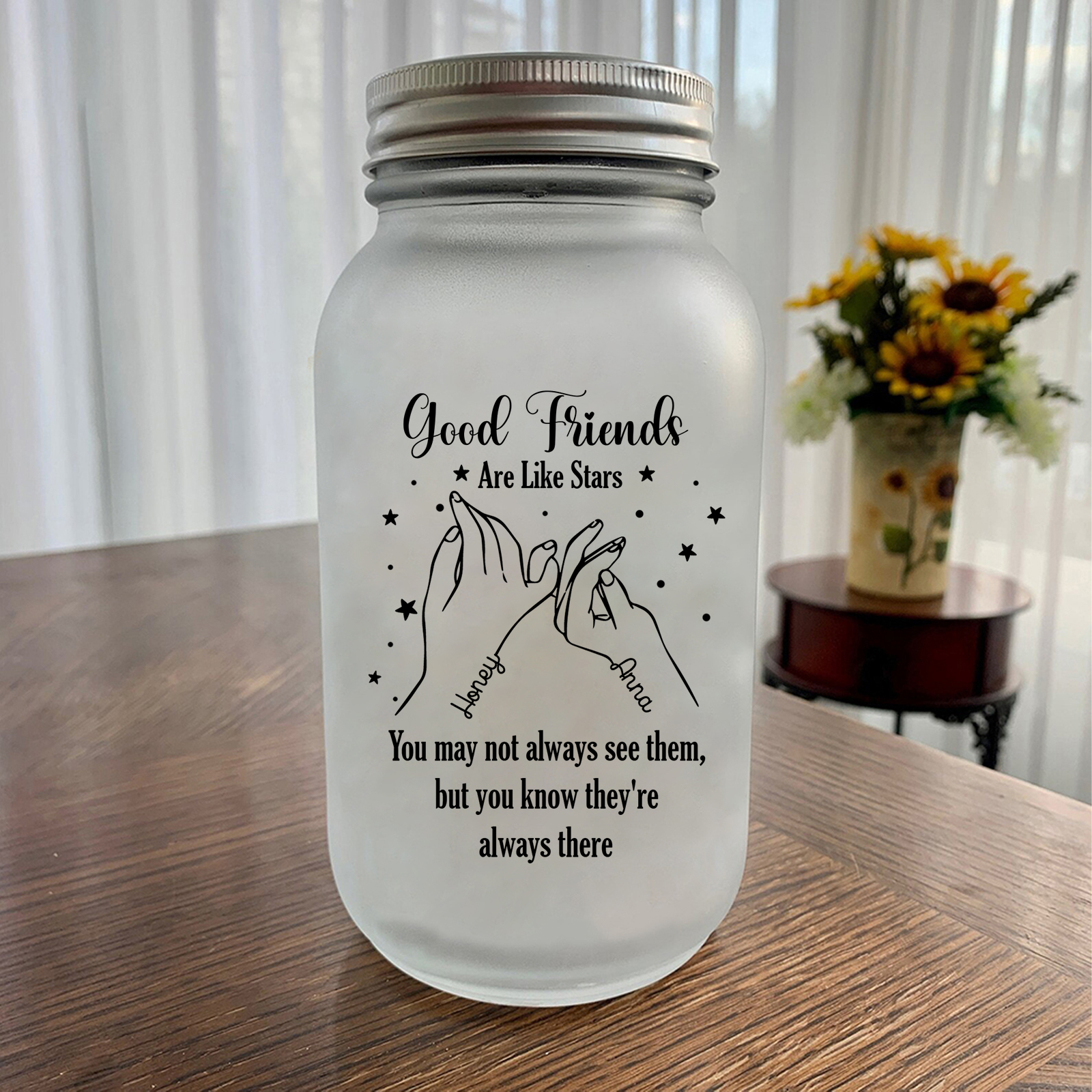 Personalised Mason Jar Light Custom 2 Names Bottle Gifts - Good Friends Are Like Stars, You May Not Always See Them, But You Know They're Always There-Jessemade AU