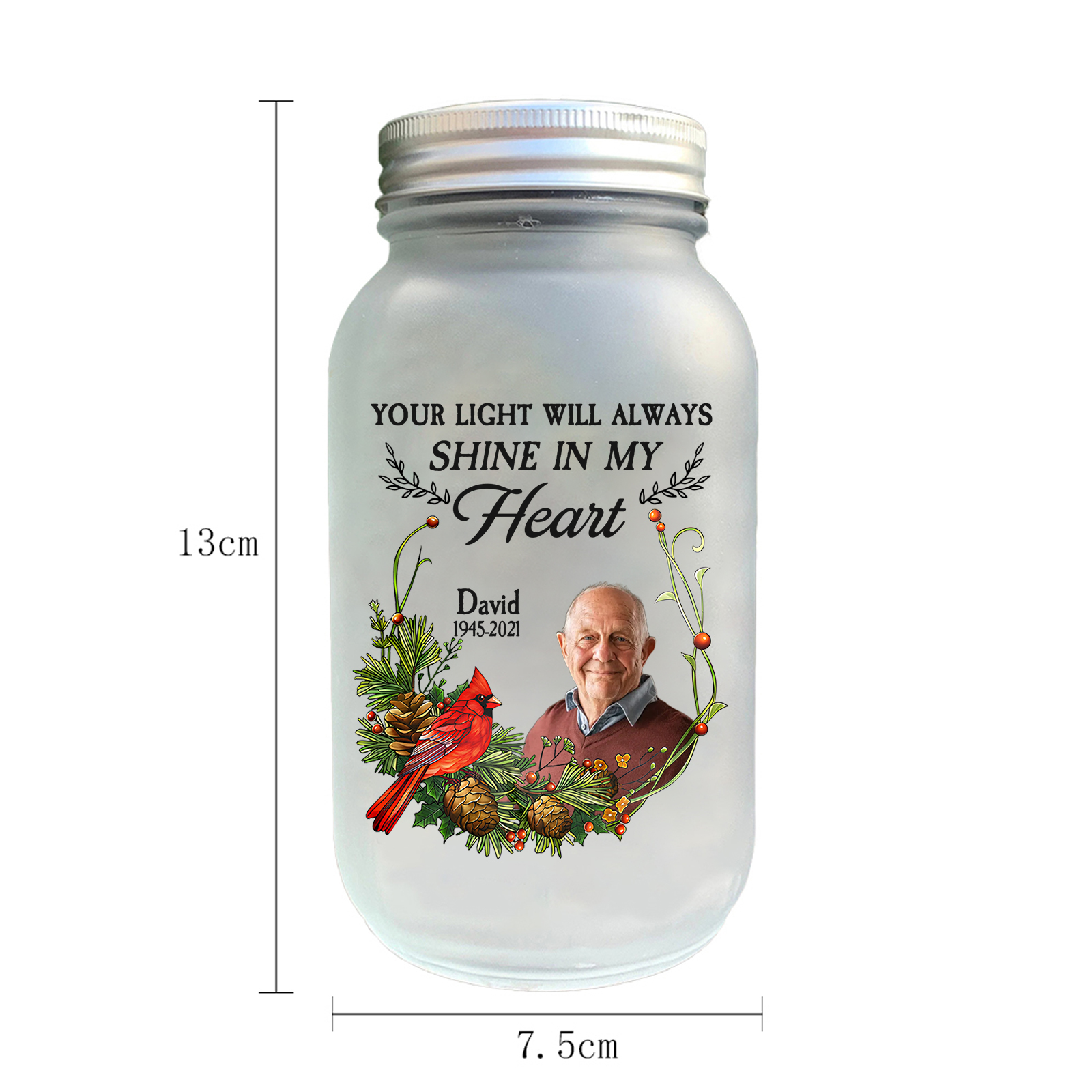 Personalised Mason Jar Light Custom Name & Photo & Date Bottle Memorial Gifts - Your Light Will Always Shine In My Heart-Jessemade AU