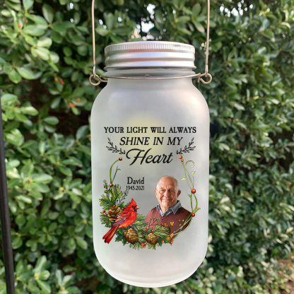 Personalised Mason Jar Light Custom Name & Photo & Date Bottle Memorial Gifts - Your Light Will Always Shine In My Heart-Jessemade AU