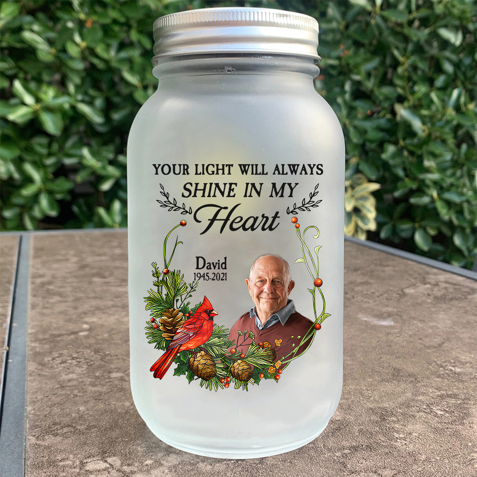 Personalised Mason Jar Light Custom Name & Photo & Date Bottle Memorial Gifts - Your Light Will Always Shine In My Heart-Jessemade AU