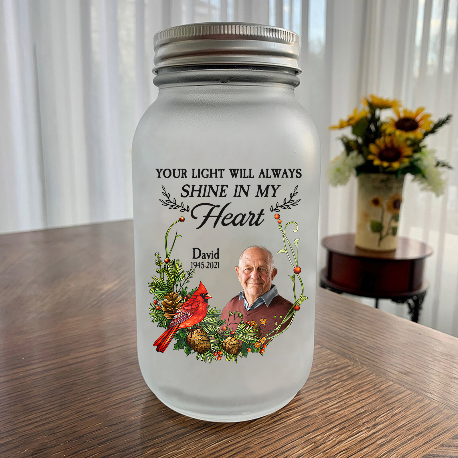 Personalised Mason Jar Light Custom Name & Photo & Date Bottle Memorial Gifts - Your Light Will Always Shine In My Heart-Jessemade AU