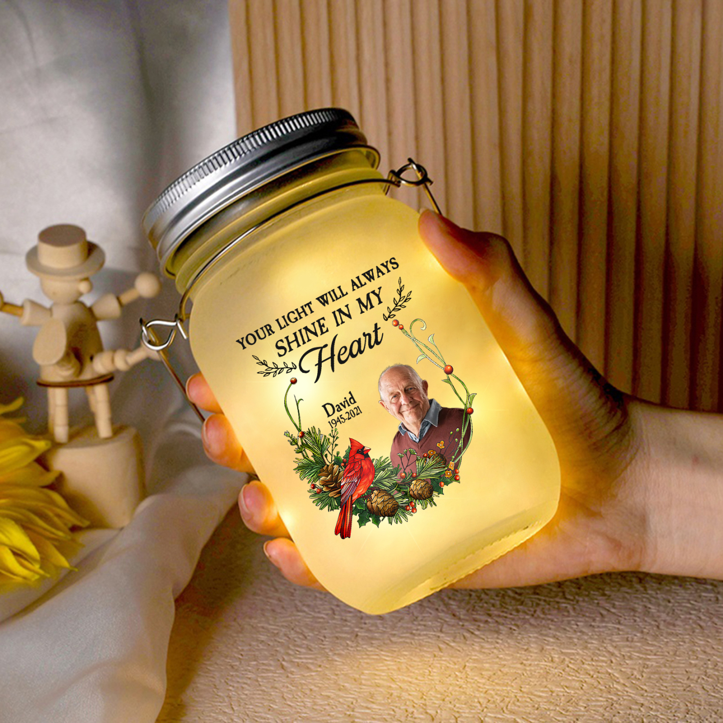 Personalised Memorial Gift Set with Mason Jar Angel Wing Bracelet Heart Acrylic Plaque Custom Photo & Name-Jessemade AU