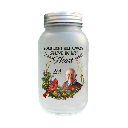 Personalised Mason Jar Light Custom Name & Photo & Date Bottle Memorial Gifts - Your Light Will Always Shine In My Heart-Jessemade AU