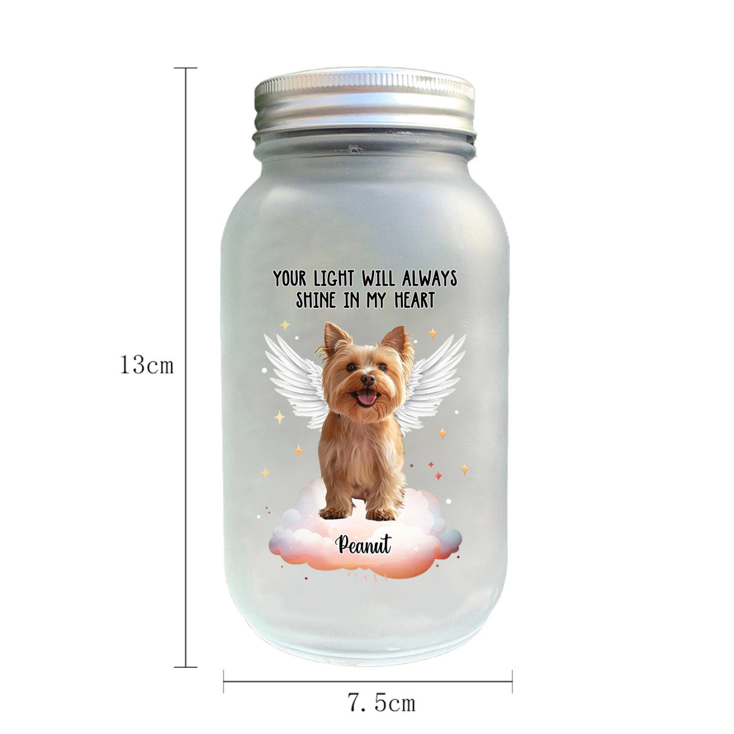 Personalised Mason Jar Light Custom Photo & Name Bottle Memorial Gifts for Pet Lover - Your Light Will Always Shine In My Heart-Jessemade AU