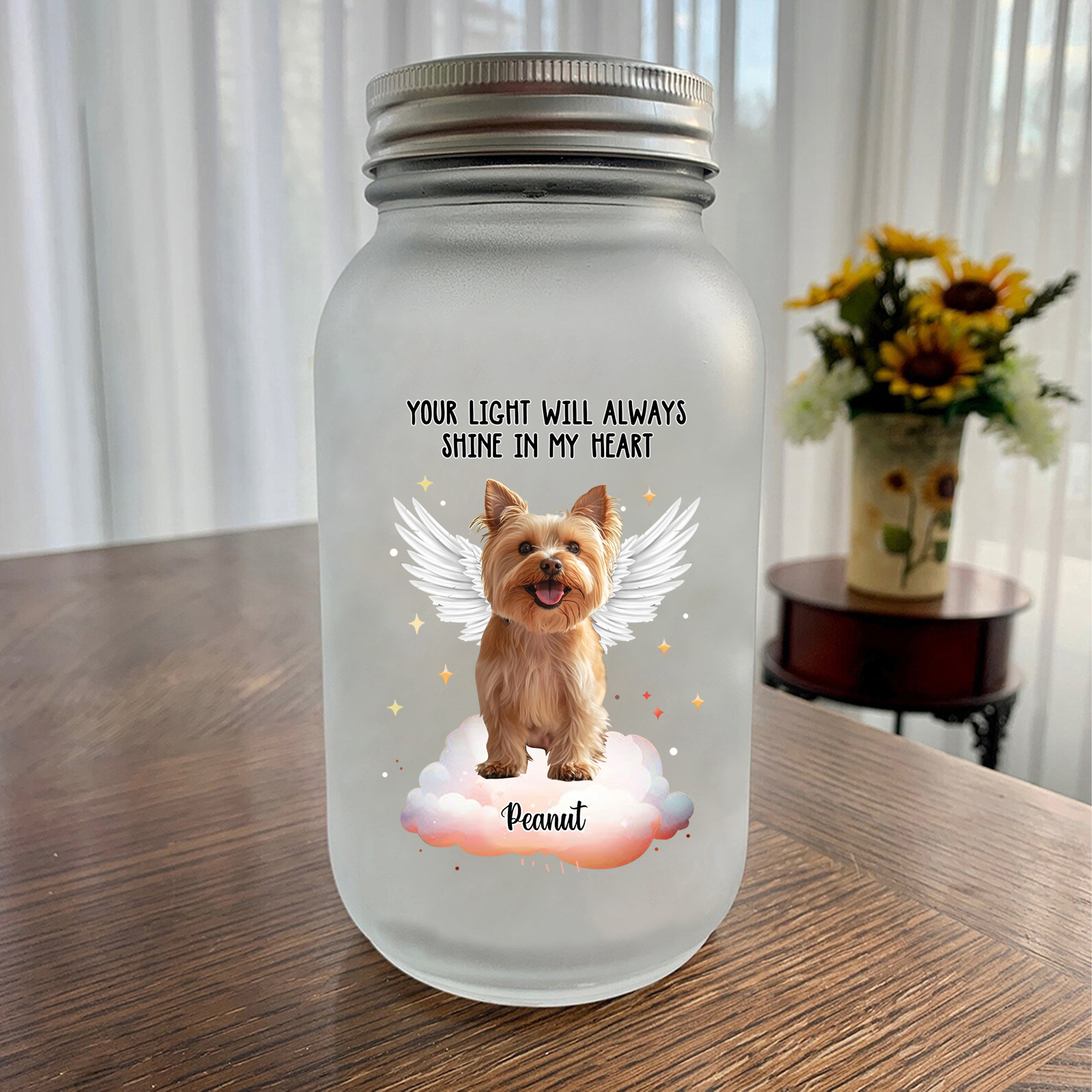 Personalised Mason Jar Light Custom Photo & Name Bottle Memorial Gifts for Pet Lover - Your Light Will Always Shine In My Heart-Jessemade AU