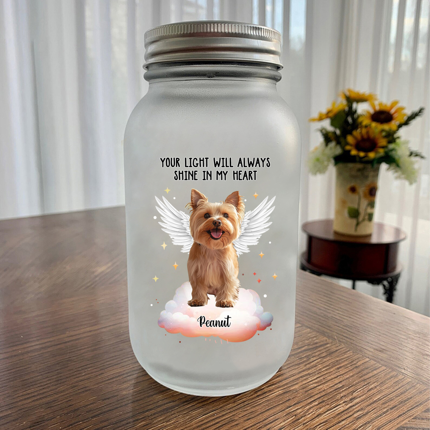 Personalised Mason Jar Light Custom Photo & Name Bottle Memorial Gifts for Pet Lover - Your Light Will Always Shine In My Heart-Jessemade AU
