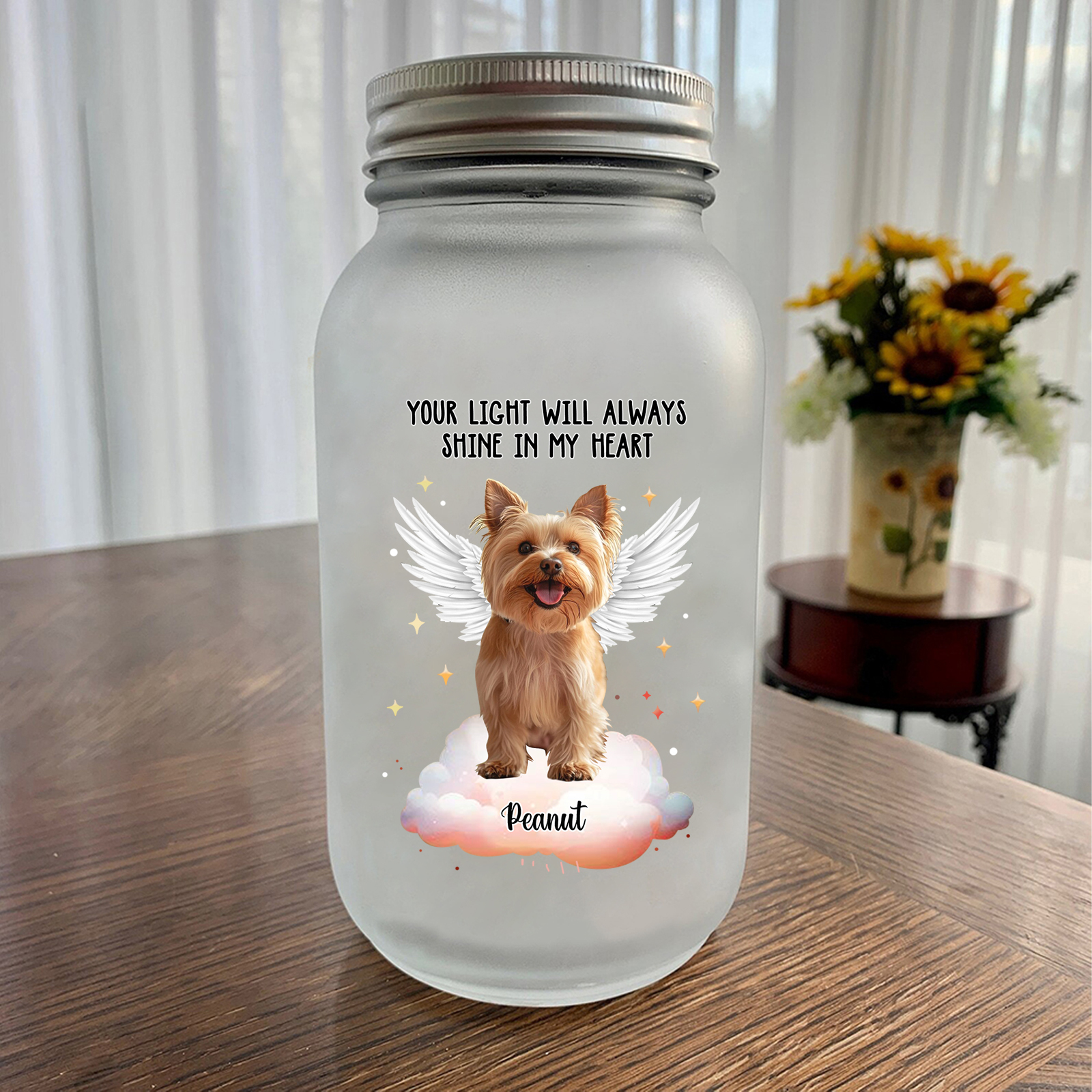Personalised Mason Jar Light Custom Photo & Name Bottle Memorial Gifts for Pet Lover - Your Light Will Always Shine In My Heart-Jessemade AU