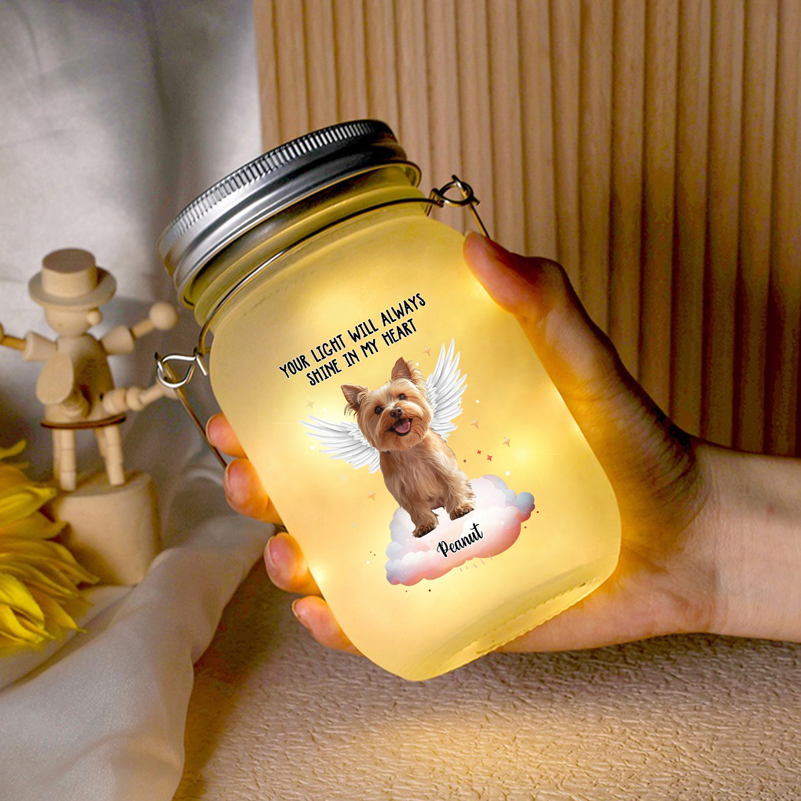 Personalised Mason Jar Light Custom Photo & Name Bottle Memorial Gifts for Pet Lover - Your Light Will Always Shine In My Heart-Jessemade AU