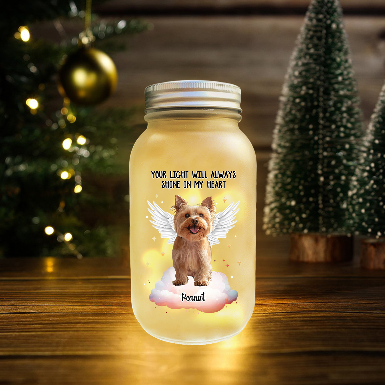 Personalized Mason Jar Light Custom Photo & Name Bottle Memorial Gifts for Pet Lover - Your Light Will Always Shine In My Heart