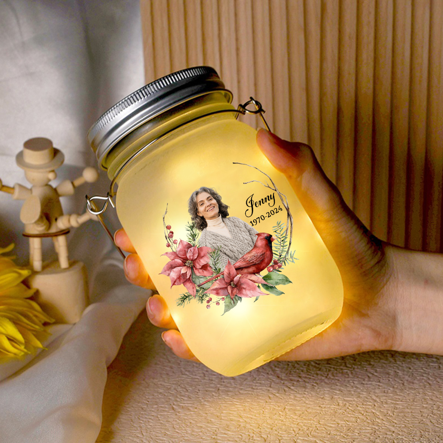 Personalised Mason Jar Light Custom Name & Photo & Date Bottle Memorial Gifts - I Am Always With You-Jessemade AU