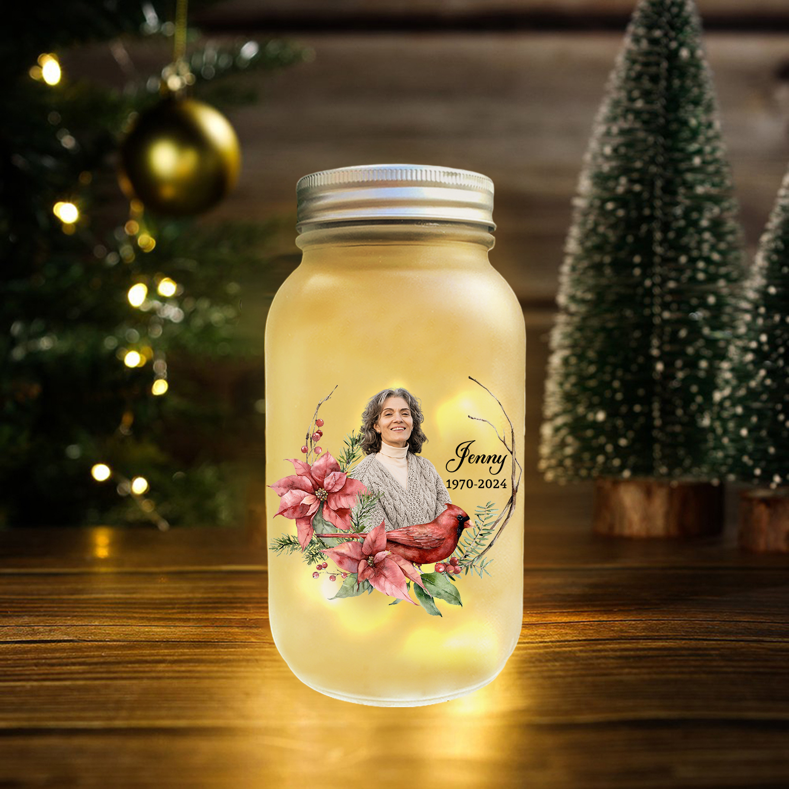 Personalized Mason Jar Light Custom Name & Photo & Date Bottle Memorial Gifts - I Am Always With You