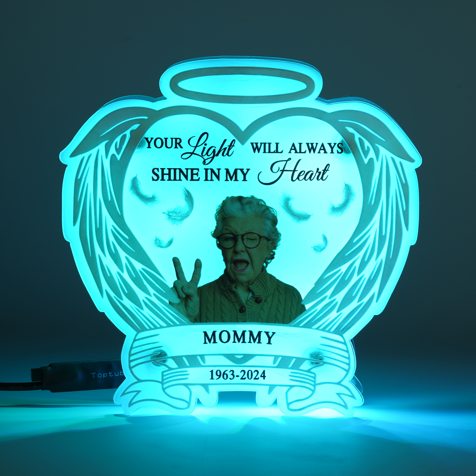 Personalised Memorial LED Light with Angel Wings 1 Name & Photo A Heartfelt Sympathy Gift-Jessemade AU