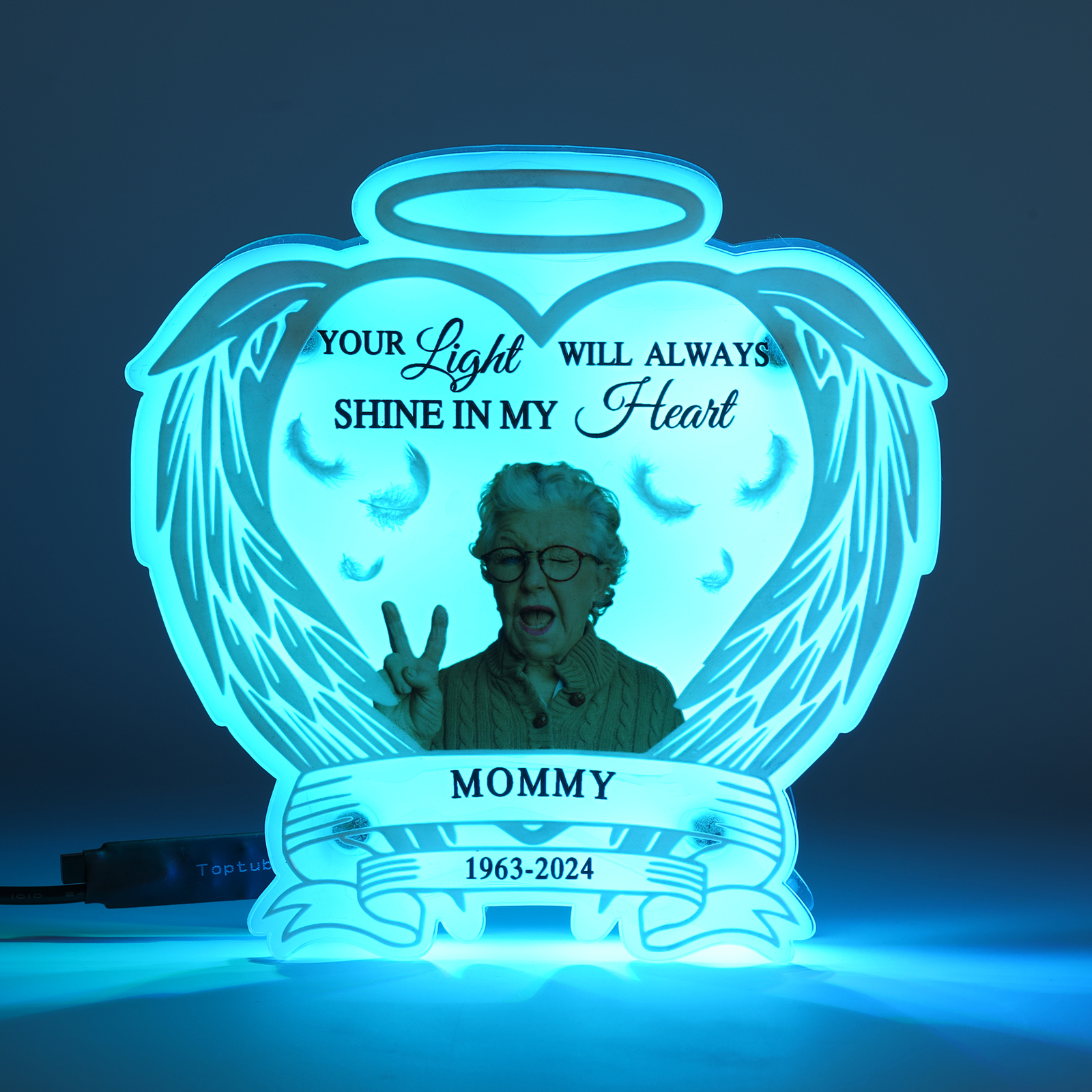 Personalised Memorial LED Light with Angel Wings 1 Name & Photo A Heartfelt Sympathy Gift-Jessemade AU