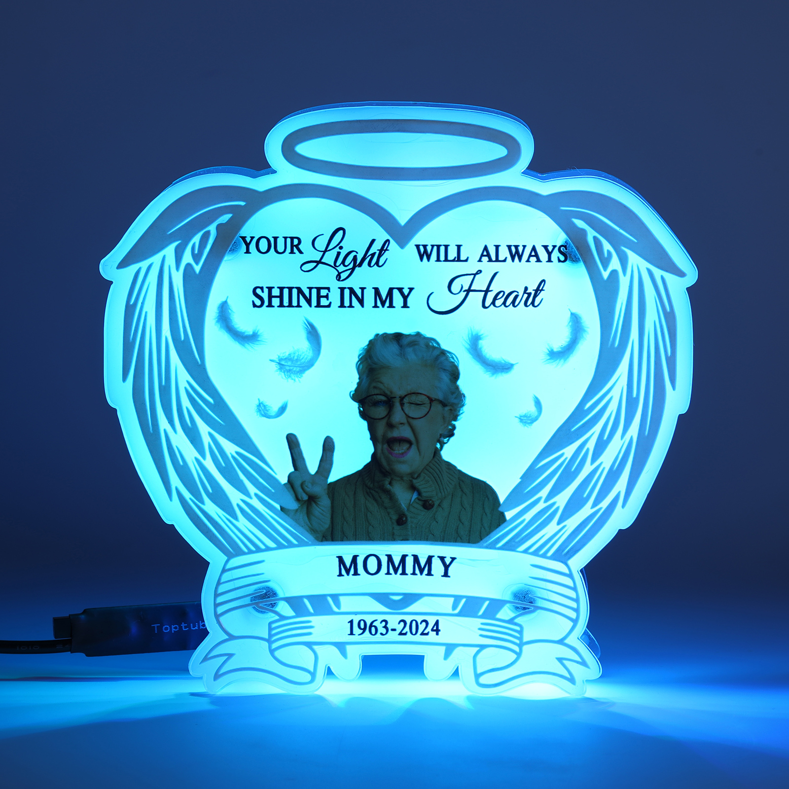 Personalised Memorial LED Light with Angel Wings 1 Name & Photo A Heartfelt Sympathy Gift-Jessemade AU